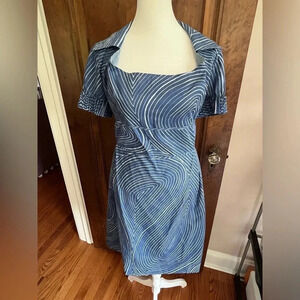 Bottega Veneta Blue White Striped Spiral Collar Shirtdress Women Size IT 38 US 2